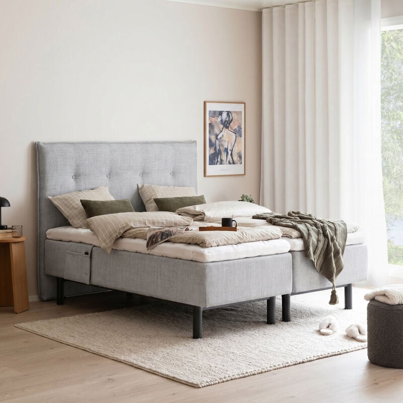 Unia Hopea moottorisänky M 160x200 harmaa, relax 7cm, 18cm musta jalka