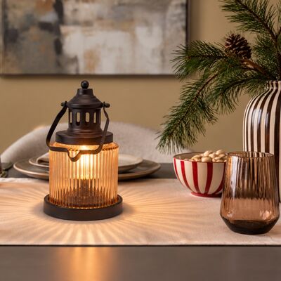 Tuike paristokäyttöinen LED-lyhty 14x22 cm ruskea