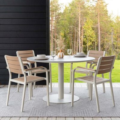 Stone-Lumme 4-hengen pyöreä ruokailuryhmä greige/ruskea