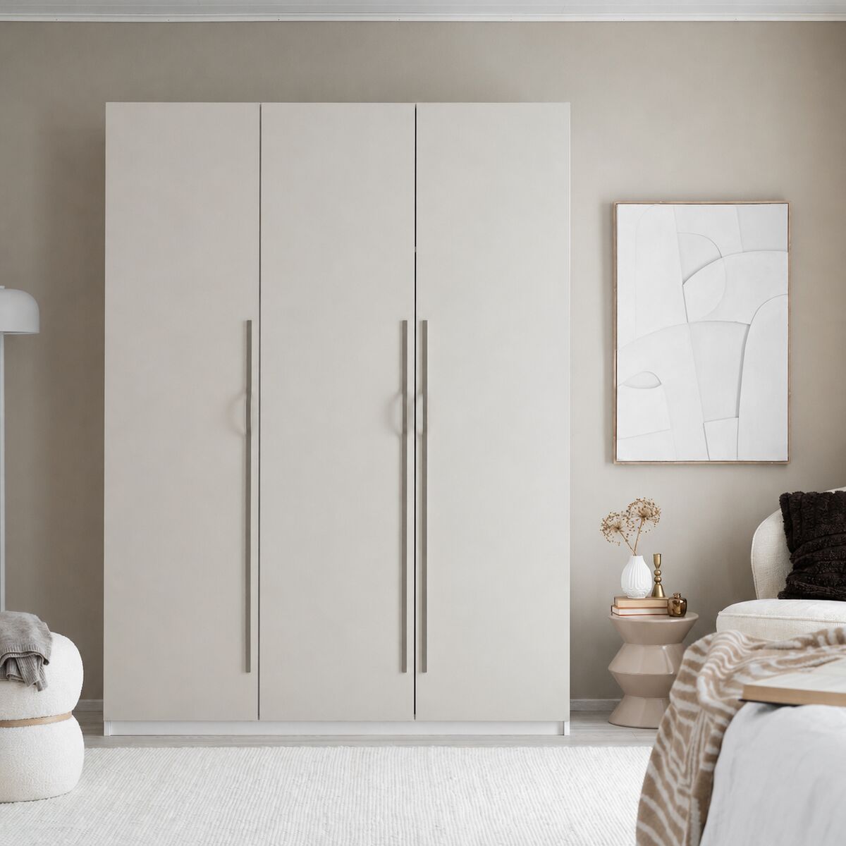 Edith vaatekaappi 150x54x205 cm greige/valkoinen, belluno harmaa vetimellä