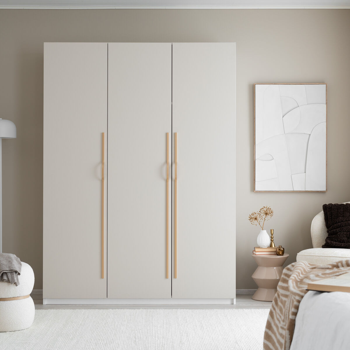 Edith vaatekaappi 150x54x205 cm greige/valkoinen, belluno kulta vetimellä