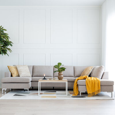 Toronto u-kulmasohva oikea, hiekka hygge 10, jalka tammi, asiakaspalautus