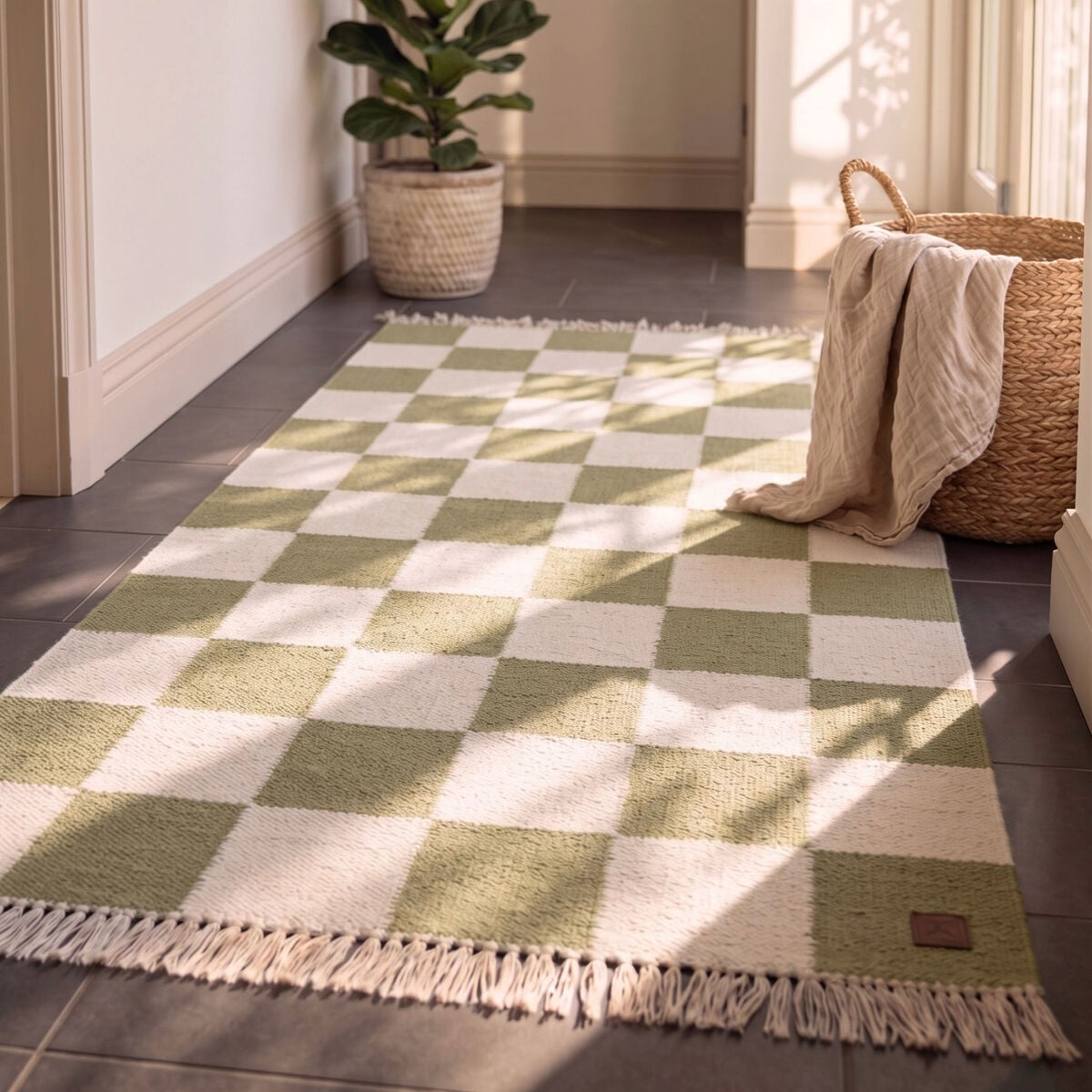 KM Carpets KM Nordic Check villamatto 160x230 cm vaaleanvihreä