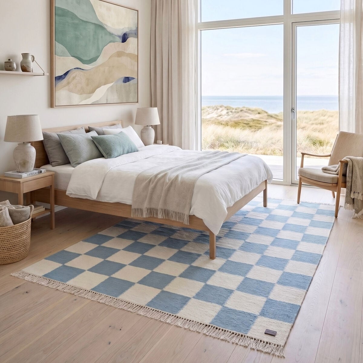 KM Carpets KM Nordic Check villamatto 75x200 cm sininen