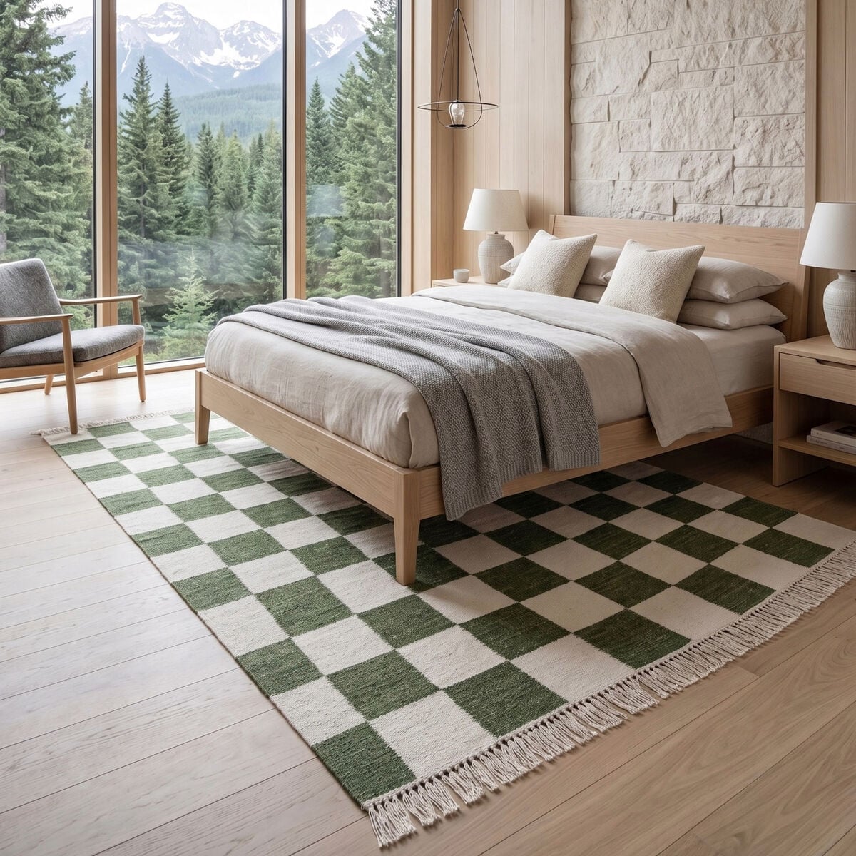 KM Carpets KM Nordic Check villamatto 240x340 cm tummanvihreä