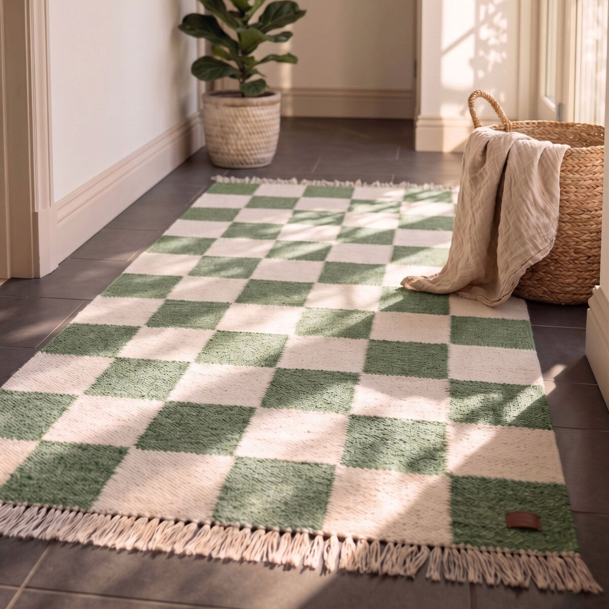 KM Carpets KM Nordic Check villamatto 140x200 cm tummanvihreä
