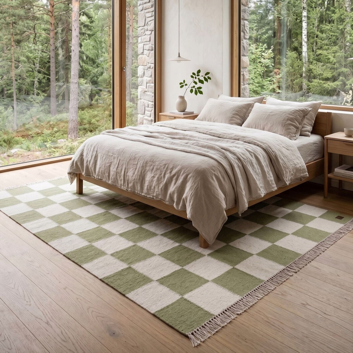 KM Carpets KM Nordic Check villamatto 75x200 cm vaaleanvihreä
