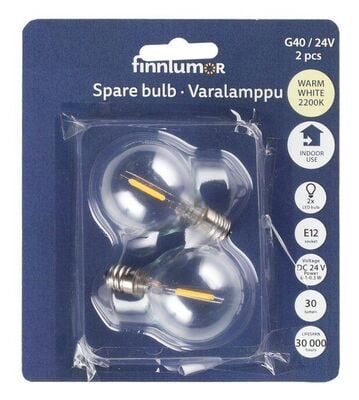 Finnlumor Varalamppu 2 kpl LED-valosarjaan G40 (ALOITUSPKT + JATKOSARJA)+ E12 ka