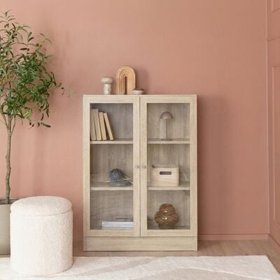Basic vitriini 79x27x107 cm lasiovilla valkoinen
