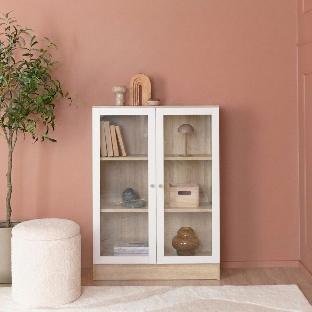 Tvilum Basic vitriini 79x27x107 cm tammi/valkoinen/lasi