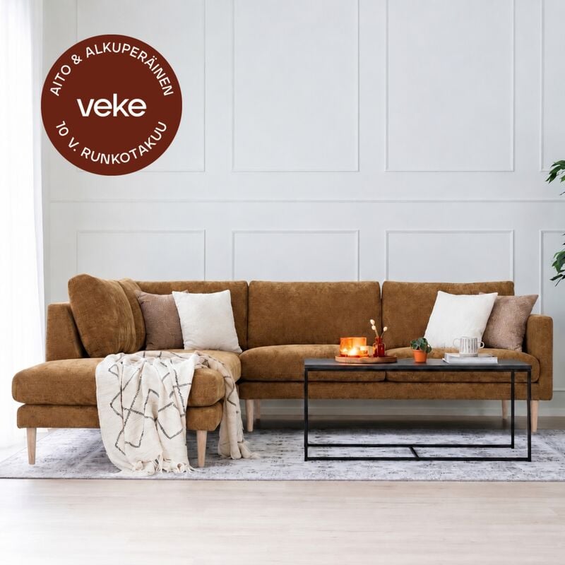Scandic Copenhagen Wood avokulmasohva vasen keltainen senso 65 valkovahattu