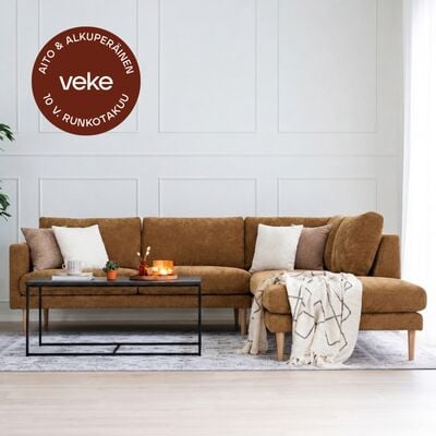 Scandic Copenhagen Wood avokulmasohva vasen keltainen Senso 65, valkovahattu tam
