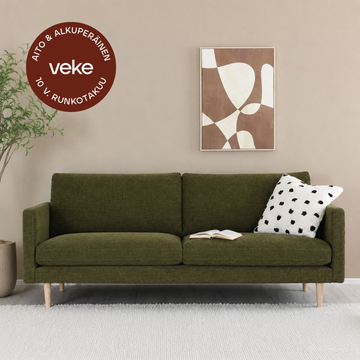 Veke Scandic Copenhagen Wood 3-istuttava sohva vihreä Home 14, mustat + valkovahattu