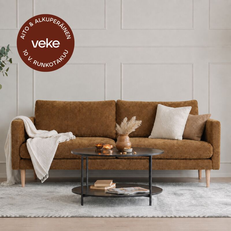 Scandic Copenhagen Wood 3-istuttava sohva keltainen senso 65 valkovahattu tammi