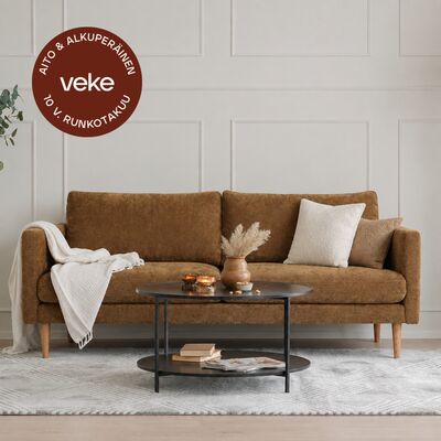 Scandic Copenhagen Wood 3-istuttava sohva keltainen Senso 65, valkovahattu tammi
