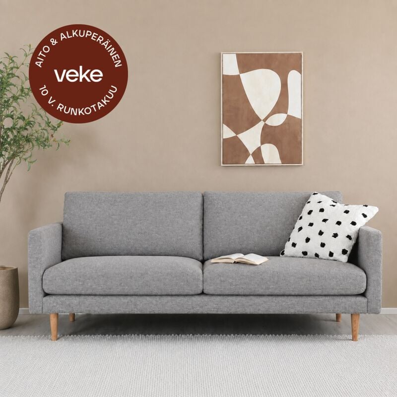 Scandic Copenhagen Wood 3-istuttava sohva vaaleanharmaa verdon 482 tammi
