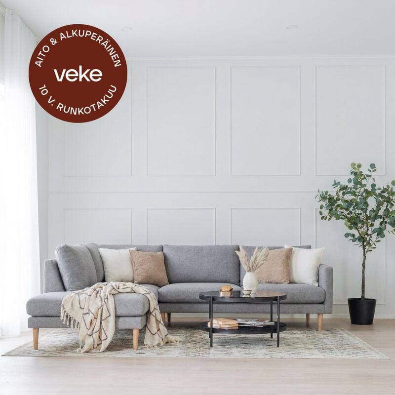 Scandic Copenhagen Wood avokulmasohva vasen vaaleanharmaa verdon 482 tammi