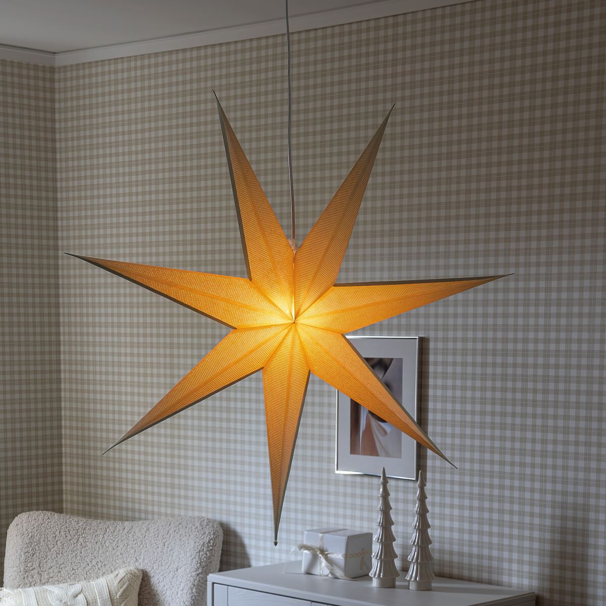 Konstsmide paperitähti 7 sakaraa Ø78 cm beige, sis. johtosarjan 5 m