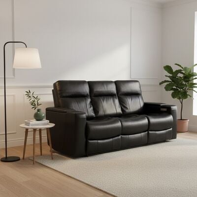 Relax 3-istuttava sähkörecliner sohva, musta nahka/kn